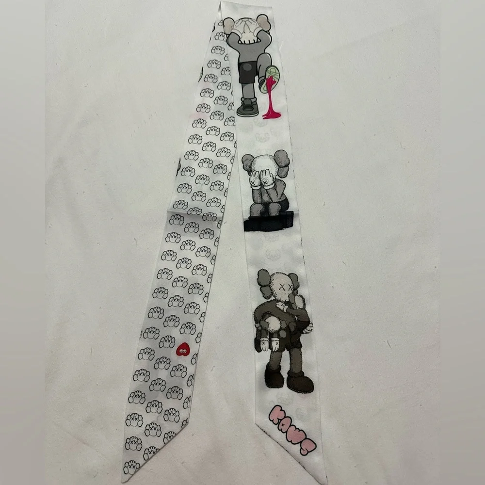UNISEX UNIQLO KAWS STYLE WHITE SKINNY SCARF BANDEAU HAIR TIE BAG HANDLE WRAP TIE